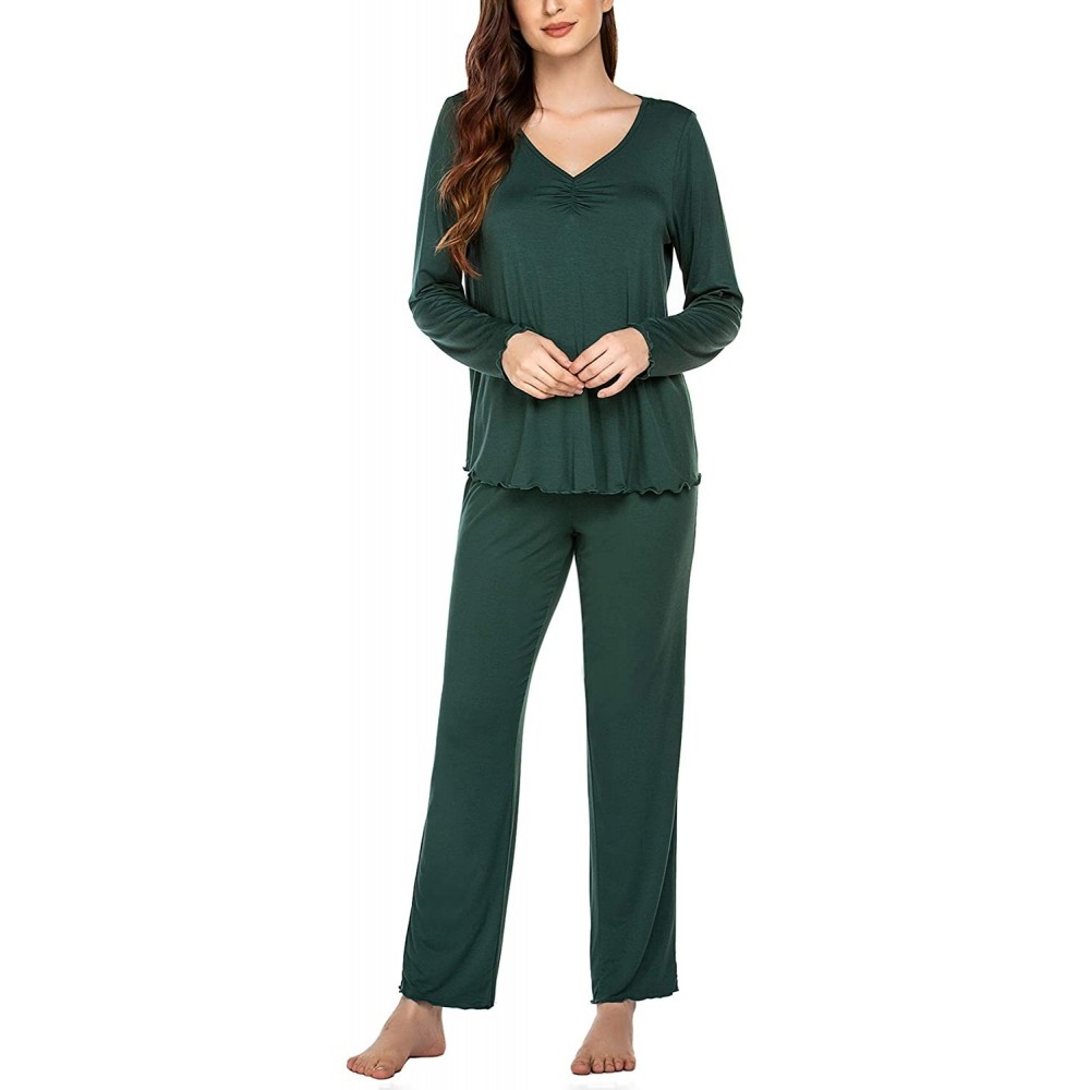 Sets Women's Pj Set Sleepwear Two Piece Pajamas Tops with Long Sleep Pants Pjs Loungewear - Dark Green - CO192QQCYNU