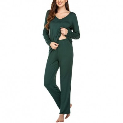 Sets Women's Pj Set Sleepwear Two Piece Pajamas Tops with Long Sleep Pants Pjs Loungewear - Dark Green - CO192QQCYNU