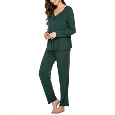 Sets Women's Pj Set Sleepwear Two Piece Pajamas Tops with Long Sleep Pants Pjs Loungewear - Dark Green - CO192QQCYNU