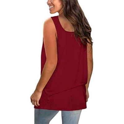 Thermal Underwear Women U Neck Vest Tunic Tank Tops Summer Casual Loose Sleeveless Shirts Blouse - Wine - C919CT50CGN