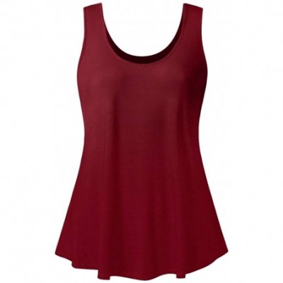 Thermal Underwear Women U Neck Vest Tunic Tank Tops Summer Casual Loose Sleeveless Shirts Blouse - Wine - C919CT50CGN