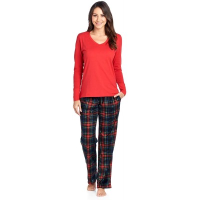 Sets Women's Jersey Knit Long-Sleeve Top and Mink Fleece Bottom Pajama Set - Minky - Black Stewart Plaid - CE18E52XKOQ