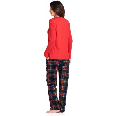 Sets Women's Jersey Knit Long-Sleeve Top and Mink Fleece Bottom Pajama Set - Minky - Black Stewart Plaid - CE18E52XKOQ