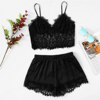 Thermal Underwear Womens Sexy Plus Size Sling Sleepwear Lingerie Lace Nightwear Underwear Set - Black - CE194AHQ42D