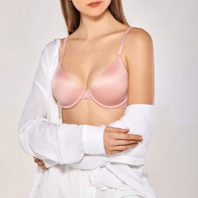 Bras Women's Full Coverage T Shirt Lightly Lined Underwire Contour Bra - Dusty Peach - C118YTO20ZN