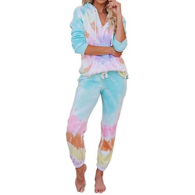 Sets Women's Tie Dye Printed Hoodie Long Sleeve Tops and Pants Long Pajamas Set Joggers PJ Sets Nightwear Loungewear - Green ...