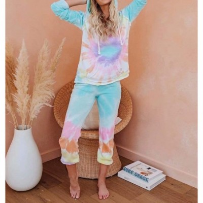 Sets Women's Tie Dye Printed Hoodie Long Sleeve Tops and Pants Long Pajamas Set Joggers PJ Sets Nightwear Loungewear - Green ...