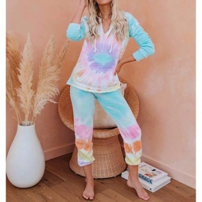 Sets Women's Tie Dye Printed Hoodie Long Sleeve Tops and Pants Long Pajamas Set Joggers PJ Sets Nightwear Loungewear - Green ...