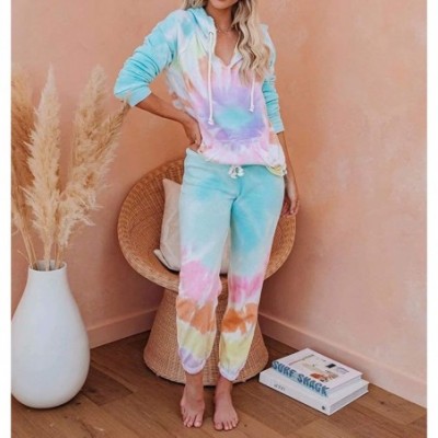 Sets Women's Tie Dye Printed Hoodie Long Sleeve Tops and Pants Long Pajamas Set Joggers PJ Sets Nightwear Loungewear - Green ...