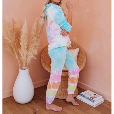 Sets Women's Tie Dye Printed Hoodie Long Sleeve Tops and Pants Long Pajamas Set Joggers PJ Sets Nightwear Loungewear - Green ...