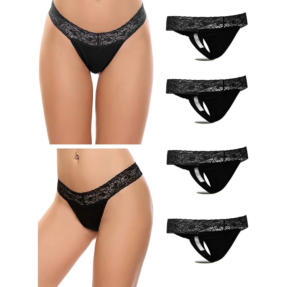 Panties Women's Cotton Breathable Thongs Briefs Tangas Sexy Ladies Panties Underwear 4 Pack S-XXL - Black - CX18XG9O8U4