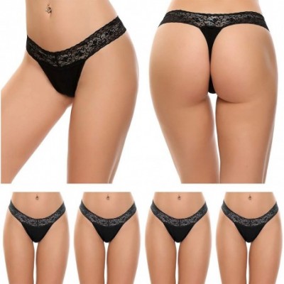 Panties Women's Cotton Breathable Thongs Briefs Tangas Sexy Ladies Panties Underwear 4 Pack S-XXL - Black - CX18XG9O8U4