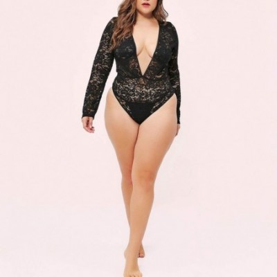 Robes Women Plus Size Lace Bodysuit Teddy Lingerie Sexy Underwear Sleepwear Jumpsuit -XXXXL - Black - CP19080X7EH