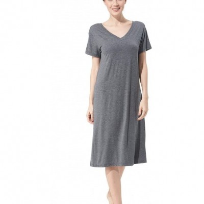 Nightgowns & Sleepshirts Womens Short Sleeve Nightgown V Neck Sleep Dress Restful Nightwear - Grey - CX190TH9TI2