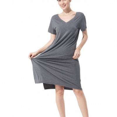 Nightgowns & Sleepshirts Womens Short Sleeve Nightgown V Neck Sleep Dress Restful Nightwear - Grey - CX190TH9TI2