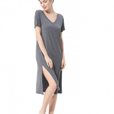 Nightgowns & Sleepshirts Womens Short Sleeve Nightgown V Neck Sleep Dress Restful Nightwear - Grey - CX190TH9TI2