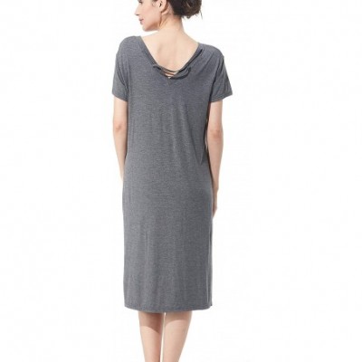 Nightgowns & Sleepshirts Womens Short Sleeve Nightgown V Neck Sleep Dress Restful Nightwear - Grey - CX190TH9TI2