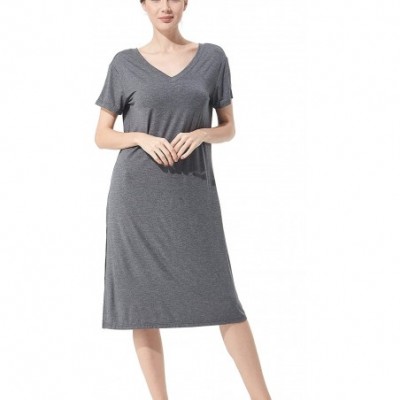 Nightgowns & Sleepshirts Womens Short Sleeve Nightgown V Neck Sleep Dress Restful Nightwear - Grey - CX190TH9TI2