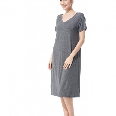 Nightgowns & Sleepshirts Womens Short Sleeve Nightgown V Neck Sleep Dress Restful Nightwear - Grey - CX190TH9TI2