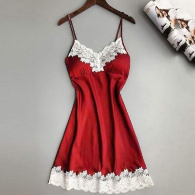 Bustiers & Corsets Women Underwear Satin Sleepwear Women Ladies Nightwear Nightdress Sexy Lingerie with Chest Pads - Red - CR...