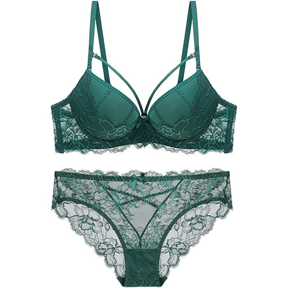 Bras Women's Sexy Bra Set -Ladies lace Underwire Push-up Bra&Everyday Bras - B318green - CV18M7I26DT