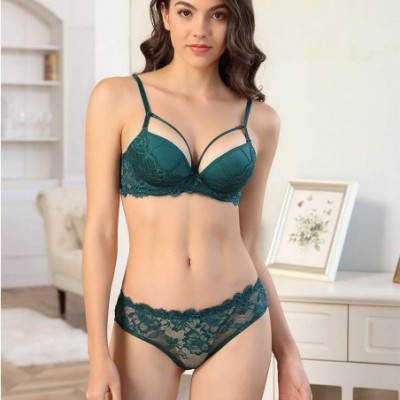 Bras Women's Sexy Bra Set -Ladies lace Underwire Push-up Bra&Everyday Bras - B318green - CV18M7I26DT