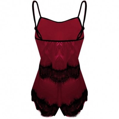 Nightgowns & Sleepshirts Women Underwear Nightwear Women's Satin Lace Bodysuit Top Panty Sleepwear Set - Red - CV18N0MD72C