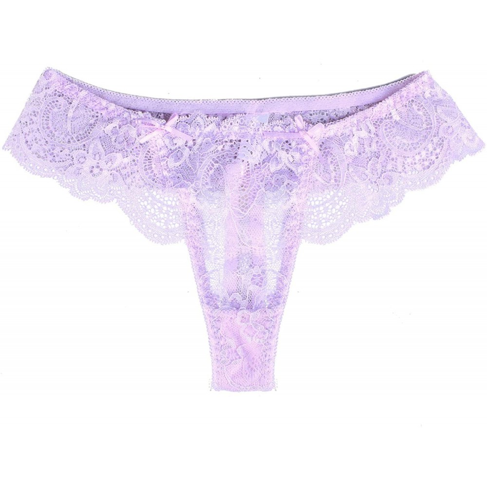 Panties Women's Briefs Scalloped Lace Hipster Thong Panties Bow Sexy Underwear - Light Purple 307 - CZ18NAR5LGO