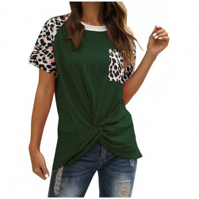 Thermal Underwear 2020 Womens Leopard Print T Shirts Stripe Twist Knot Tunic Tops Short Sleeve Casual Blouses - H-green - C31...