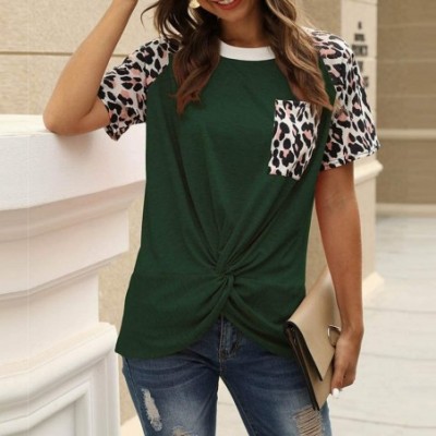 Thermal Underwear 2020 Womens Leopard Print T Shirts Stripe Twist Knot Tunic Tops Short Sleeve Casual Blouses - H-green - C31...