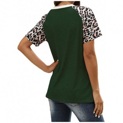 Thermal Underwear 2020 Womens Leopard Print T Shirts Stripe Twist Knot Tunic Tops Short Sleeve Casual Blouses - H-green - C31...