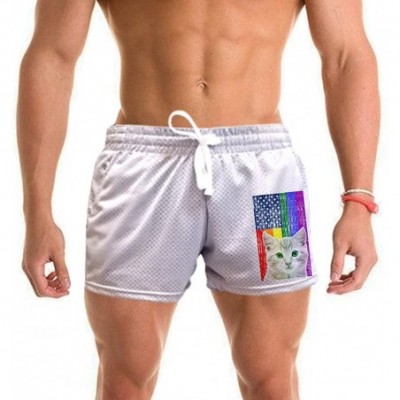 Boxers Men's Cat Rainbow US Flag B765 Gray Mesh Gym Shorts - CN18ESRWQ9A