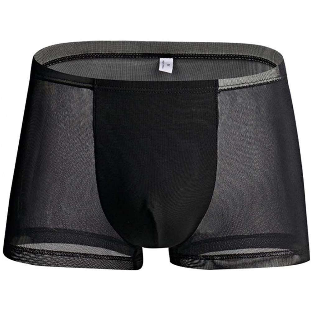 Boxer Briefs Men's Underwear Sexy Mesh Briefs See Through Breathable Low Rise Pouch Boxer Briefs Underwear - Black1 - CO19523...