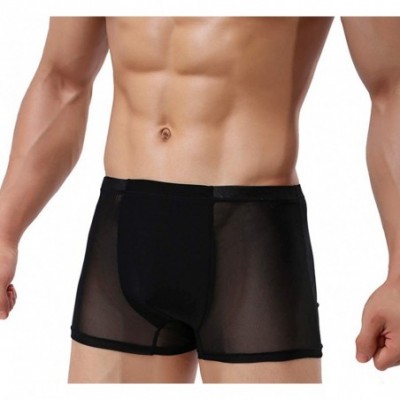 Boxer Briefs Men's Underwear Sexy Mesh Briefs See Through Breathable Low Rise Pouch Boxer Briefs Underwear - Black1 - CO19523...