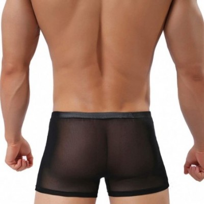 Boxer Briefs Men's Underwear Sexy Mesh Briefs See Through Breathable Low Rise Pouch Boxer Briefs Underwear - Black1 - CO19523...