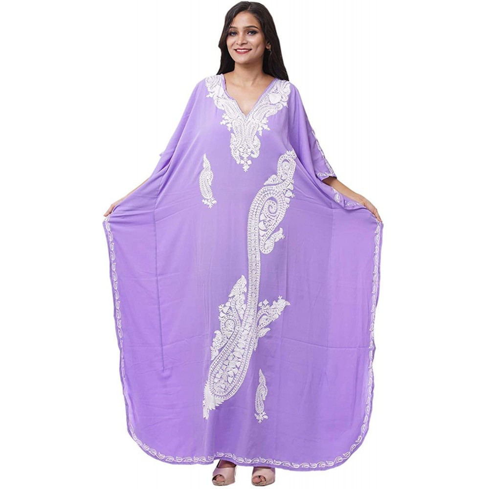 Nightgowns & Sleepshirts Women's Cotton Casual Wear Hand Floral Embroidered Caftan Lounge Wear - B075r881bqx - C3195HW99SM