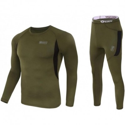 Thermal Underwear Men's Winter Skiing Thermal Underwear Sets Sweat Quick Drying Top & Long Johns Sportswear - Green - C0193LW...