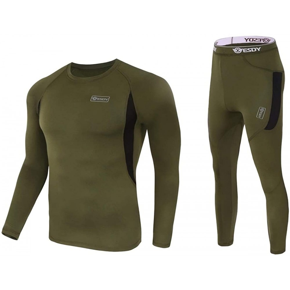 Thermal Underwear Men's Winter Skiing Thermal Underwear Sets Sweat Quick Drying Top & Long Johns Sportswear - Green - C0193LW...