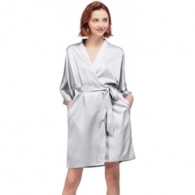 Robes Women's Silky Robe- Satin Kimono Bathrobe for Wedding Party Brides Bridesmaids Loungewear - Aluminum - CJ192HSK3UD