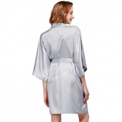 Robes Women's Silky Robe- Satin Kimono Bathrobe for Wedding Party Brides Bridesmaids Loungewear - Aluminum - CJ192HSK3UD