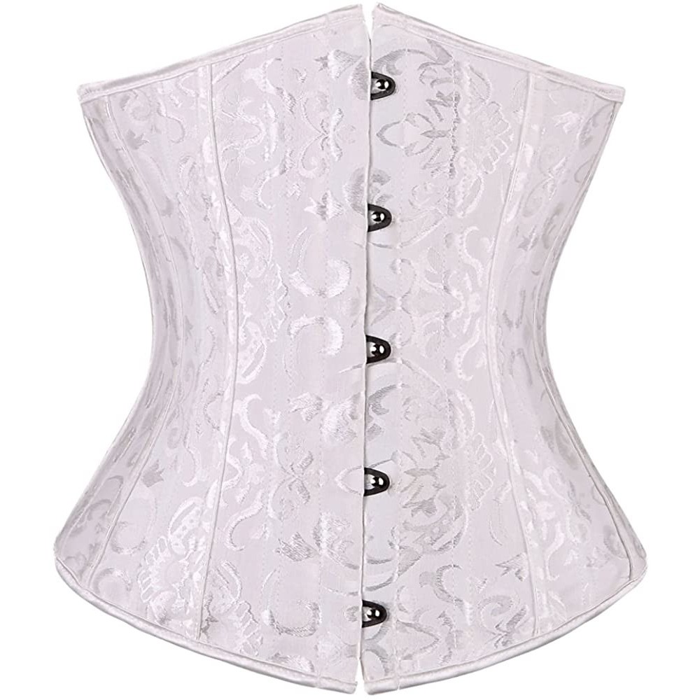 Bustiers & Corsets Lace up Waist Training Cincher 28 Steel Boned Underbust Corset Top Bustier - Floral White - CJ123TXYQQ5