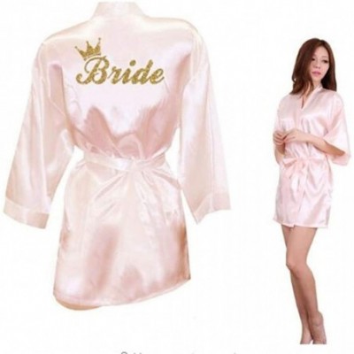 Robes Bride Crown Team Bride Golden Glitter Print Kimono Robes Faux Silk Women Wedding Preparewear - Pink Bride - CD19C8WXDRO