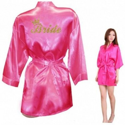 Robes Bride Crown Team Bride Golden Glitter Print Kimono Robes Faux Silk Women Wedding Preparewear - Pink Bride - CD19C8WXDRO