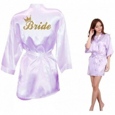 Robes Bride Crown Team Bride Golden Glitter Print Kimono Robes Faux Silk Women Wedding Preparewear - Pink Bride - CD19C8WXDRO