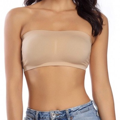 Bras Bandeau Bras for Women Strapless Bralette Padded Tube Bra Bandeau Tude Top with Built in Bra 2 Pack - Beige - C0199HNSA4H