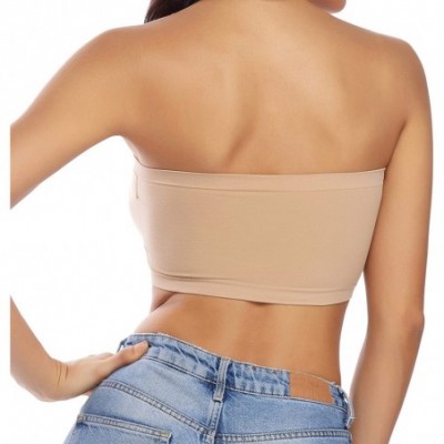 Bras Bandeau Bras for Women Strapless Bralette Padded Tube Bra Bandeau Tude Top with Built in Bra 2 Pack - Beige - C0199HNSA4H