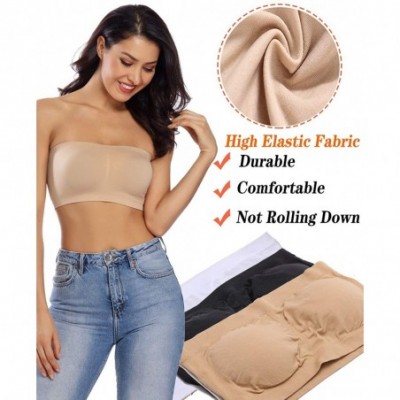 Bras Bandeau Bras for Women Strapless Bralette Padded Tube Bra Bandeau Tude Top with Built in Bra 2 Pack - Beige - C0199HNSA4H