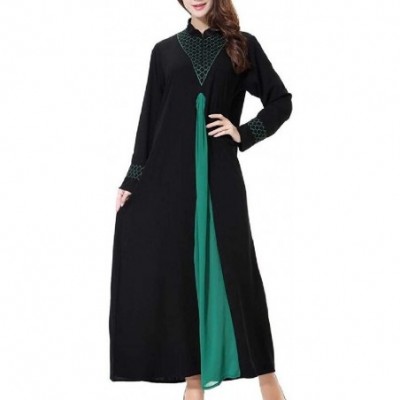 Robes Womens Modest Stand Collar Abaya Color Block Jilbab Muslim Islamic Caftan Maxi Dress - Green - CA19880U9DS