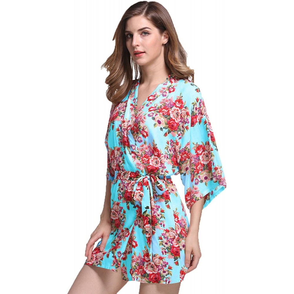 Robes Short Robe Kimono - Floral- Teal - CZ18G6RIGZ8