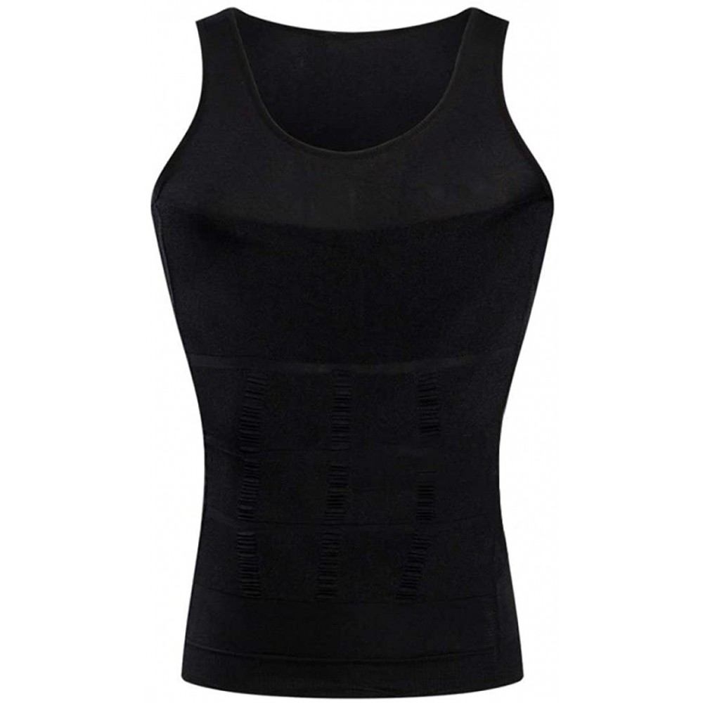 Shapewear Mens Compression Vest Tank Top Slimming Body Shaper Back Support Undershirts Under Base Layer Sport - Black - CV19E...